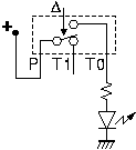 Circuit for depressed switch feeding LED through pin T0