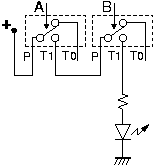 Circuit for 2 switches in series, both undepressed, & LED
