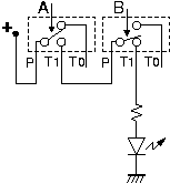 Circuit for 2 switches in series, one depressed, and LED