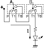 Circuit for 2 switches in series, both depressed, and LED