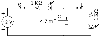 Charge/discharge a capacitor through a resistor and a LED