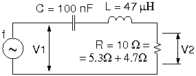 L-C band-pass (resonant) filter under sine wave input
